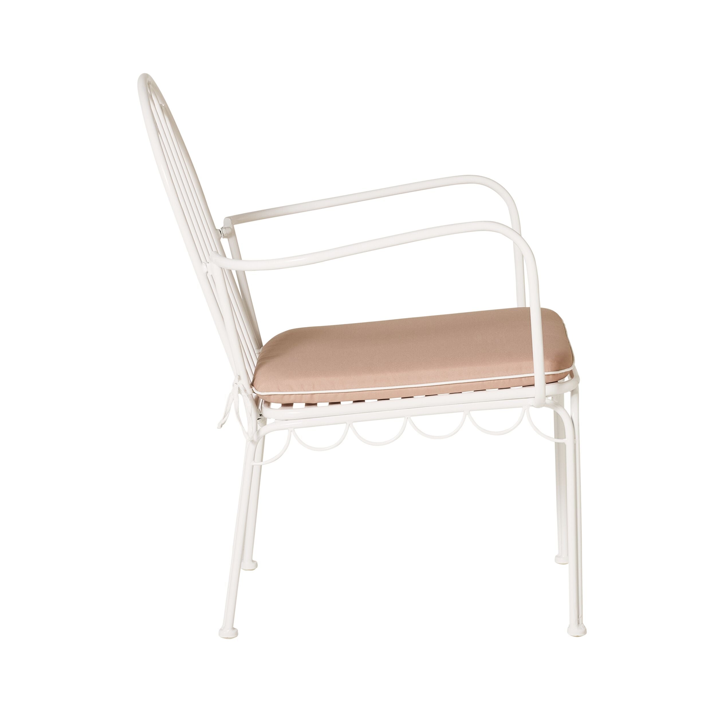 Scalloped Iron Outdoor Chair White with Pink Cushion