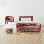 Pouffe floral brodé main en velours rose
