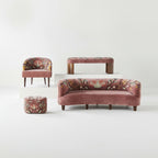 Banc brodé à la main en velours rose