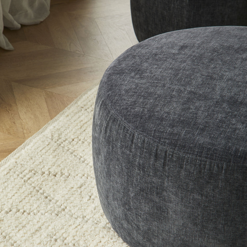 Large Round Fabric Ottoman Shadow Black