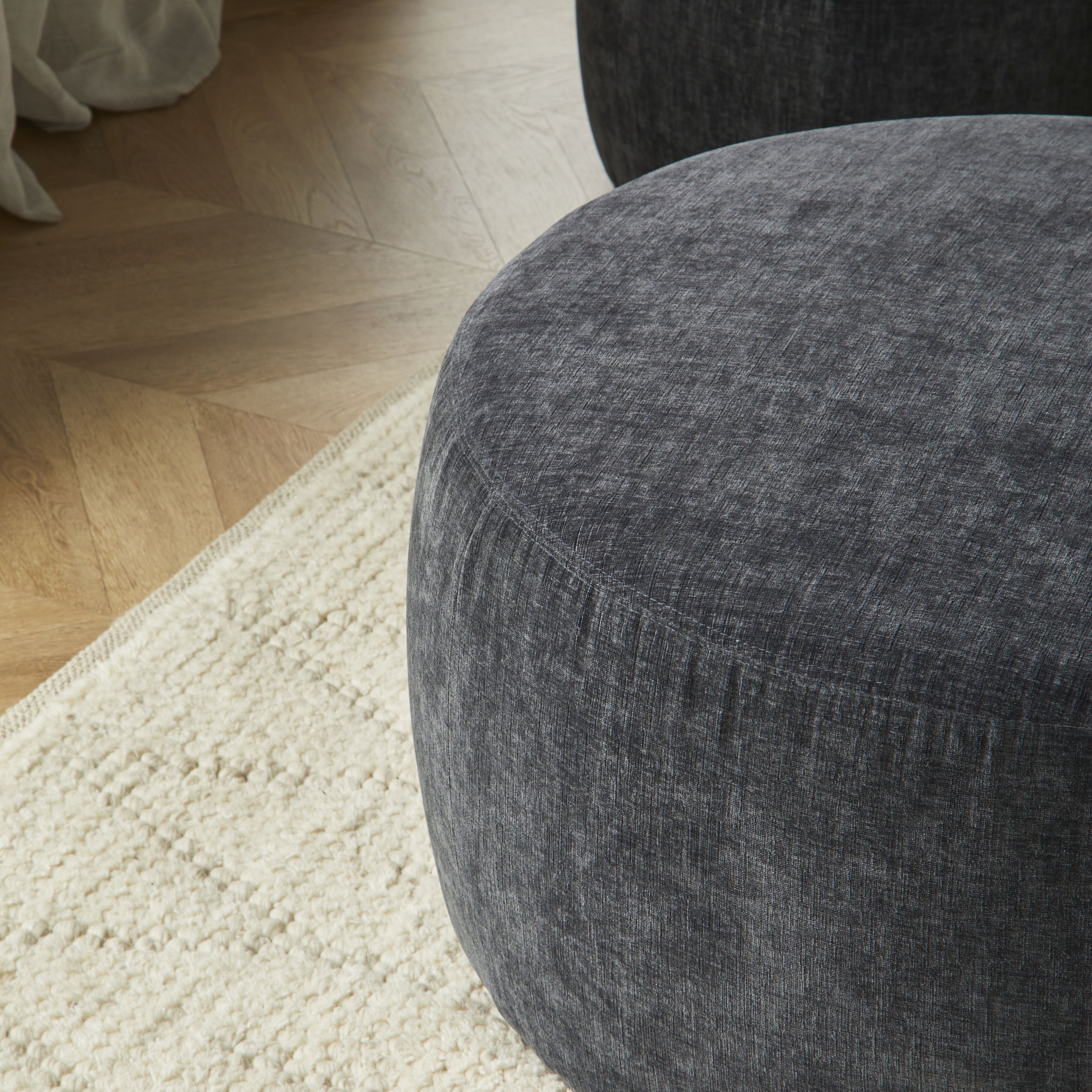 Large Round Fabric Ottoman Shadow Black