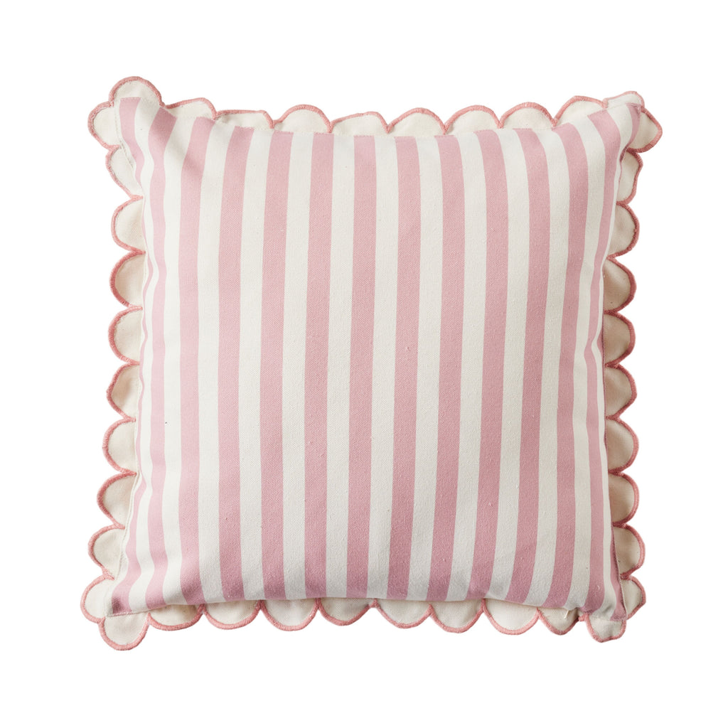 Scallop Edge Stripe Outdoor Cushion 45x45cm Blush Pink