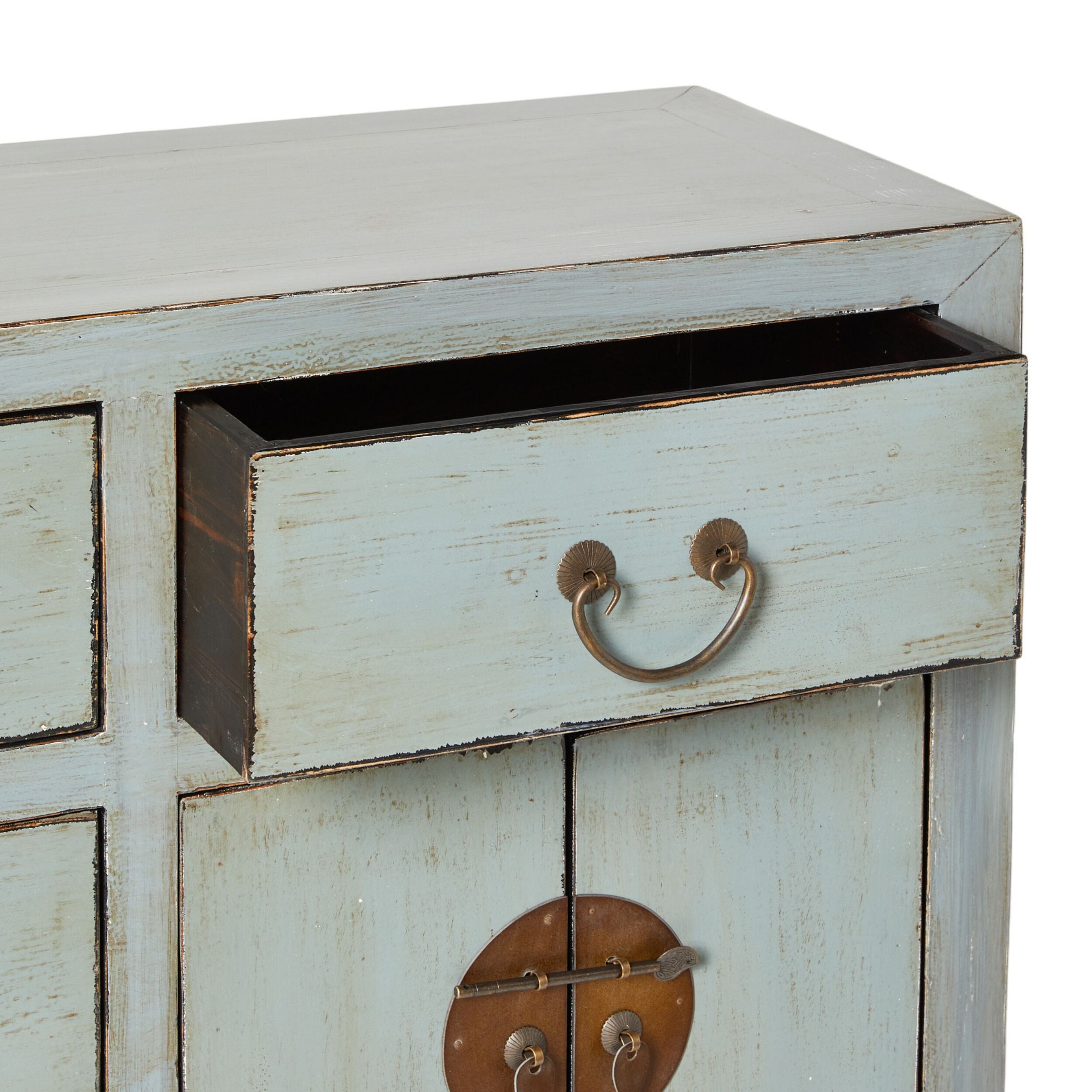 Chinese Antique-Style Console 5 Drawer 4 Door Dove Grey