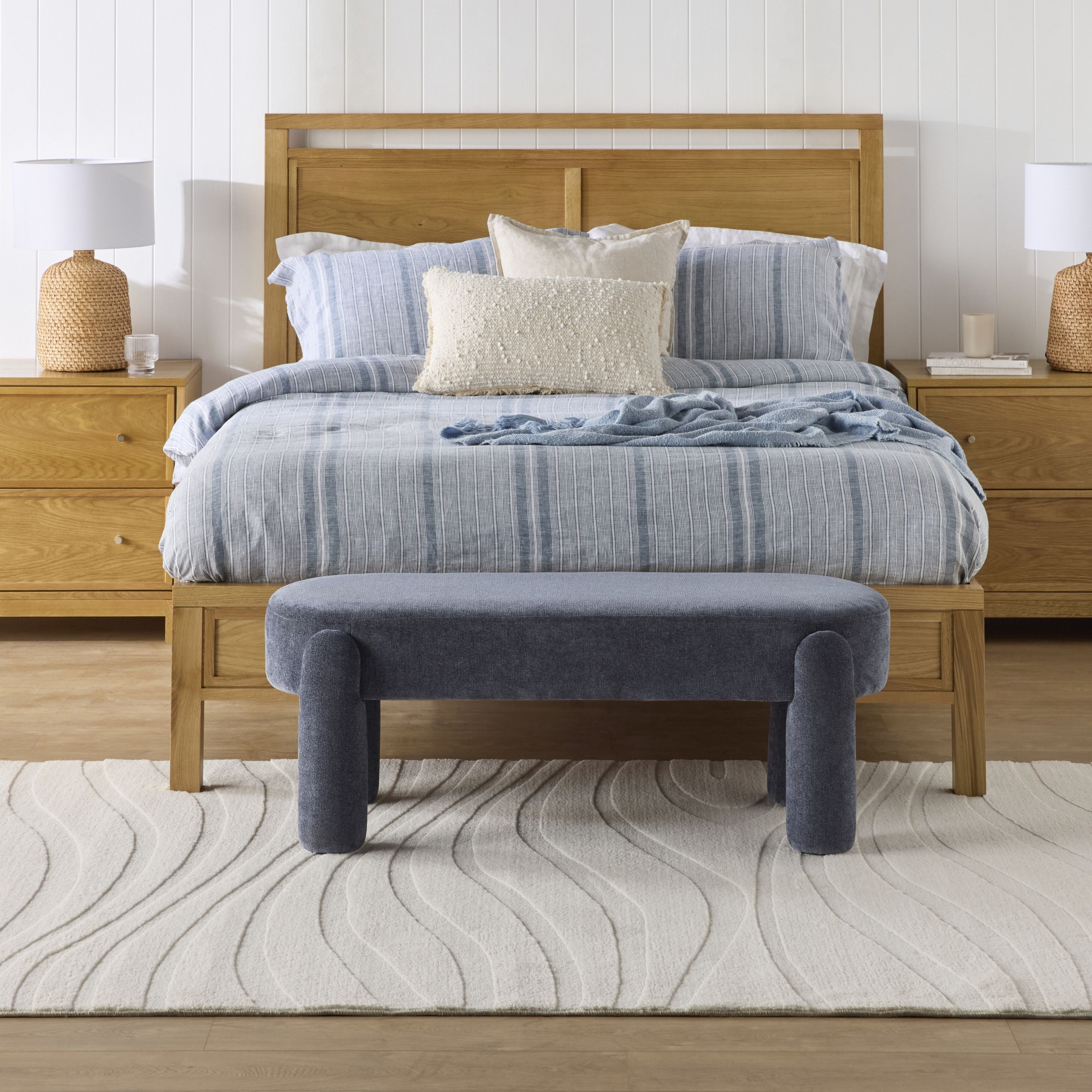 Chenille Upholstered Bench Shades of Indigo