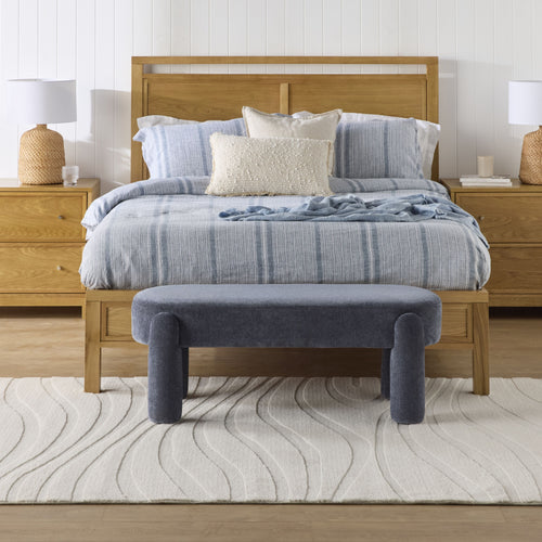 Banc rembourré en chenille, nuances indigo