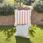 Coussin d'extérieur rayé à bord festonné 45x45cm Vert tendre