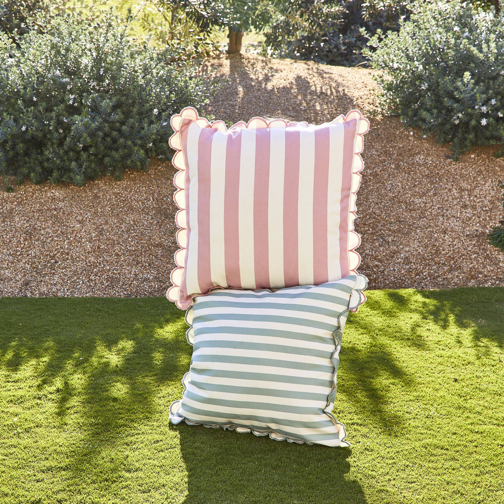 Scallop Edge Stripe Outdoor Cushion 45x45cm Blush Pink