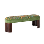 Banc courbé en velours vert brodé à la main