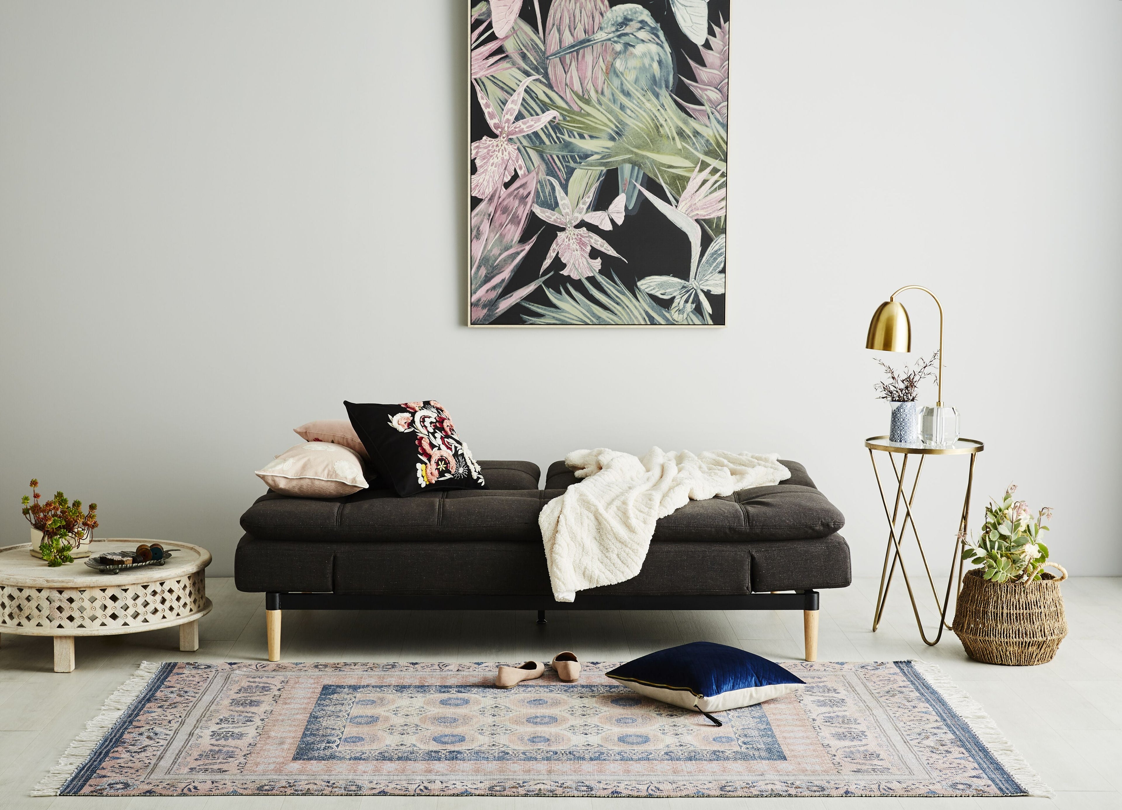 Convertible Fabric Sofa Bed Charcoal Grey