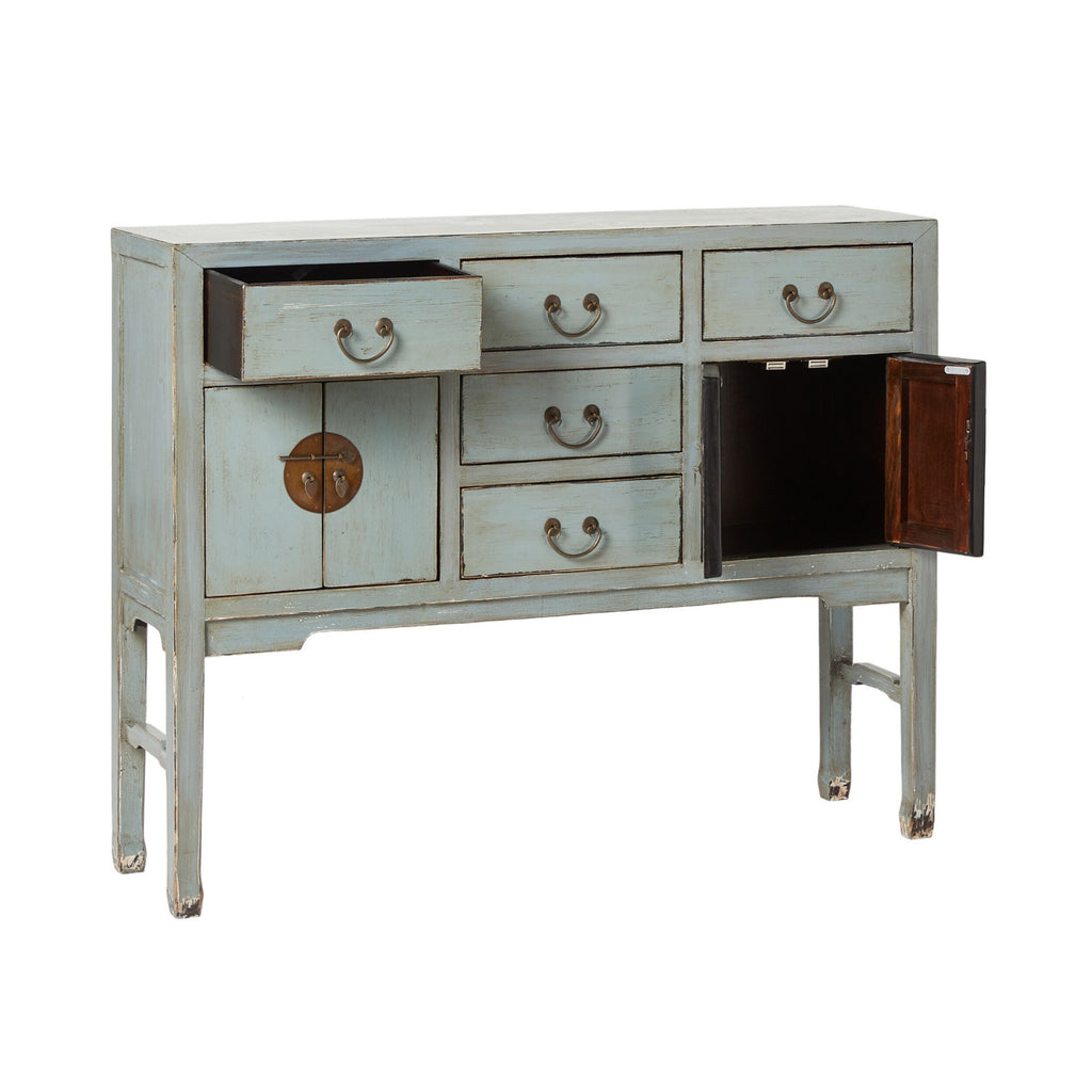 Chinese Antique-Style Console 5 Drawer 4 Door Dove Grey