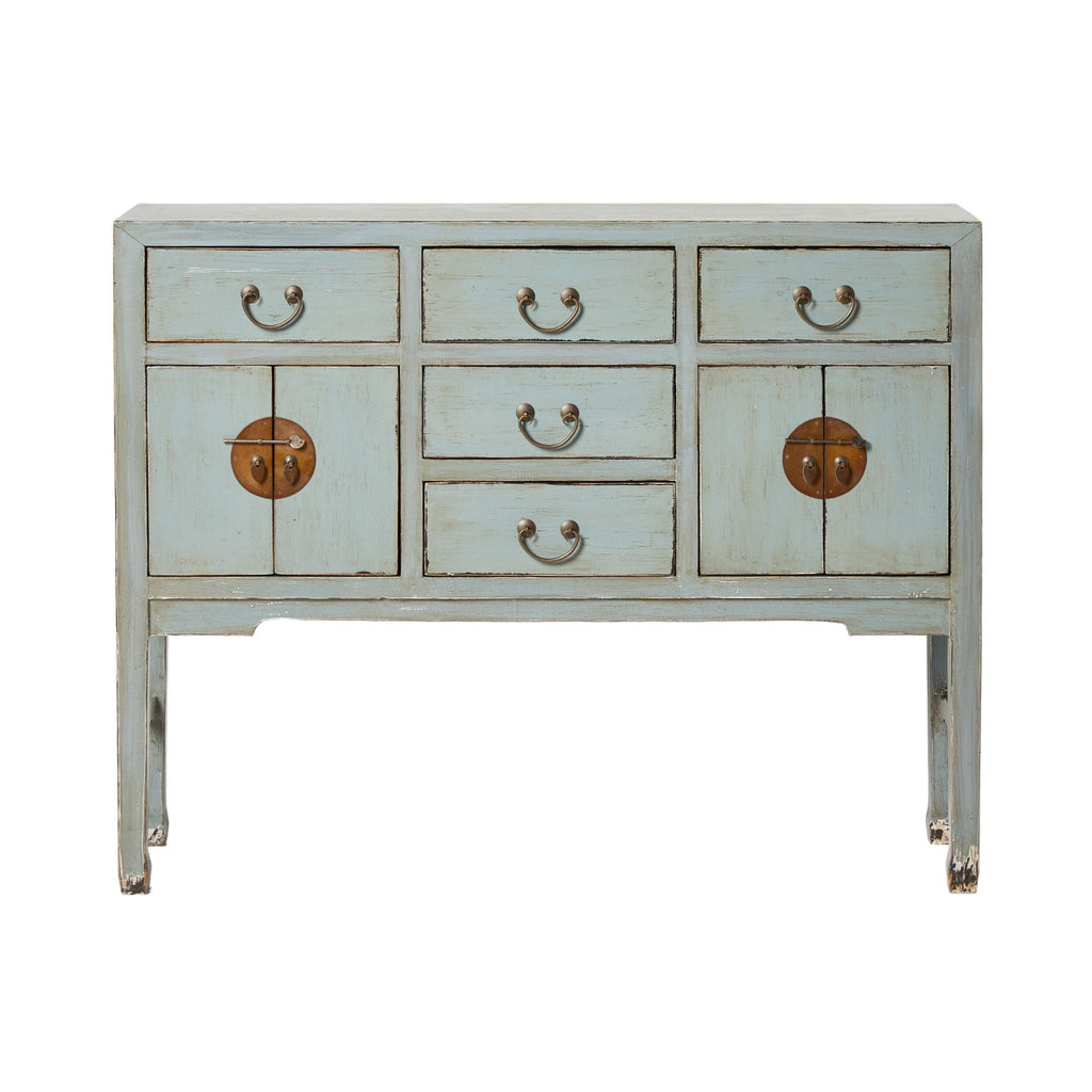 Chinese Antique-Style Console 5 Drawer 4 Door Dove Grey