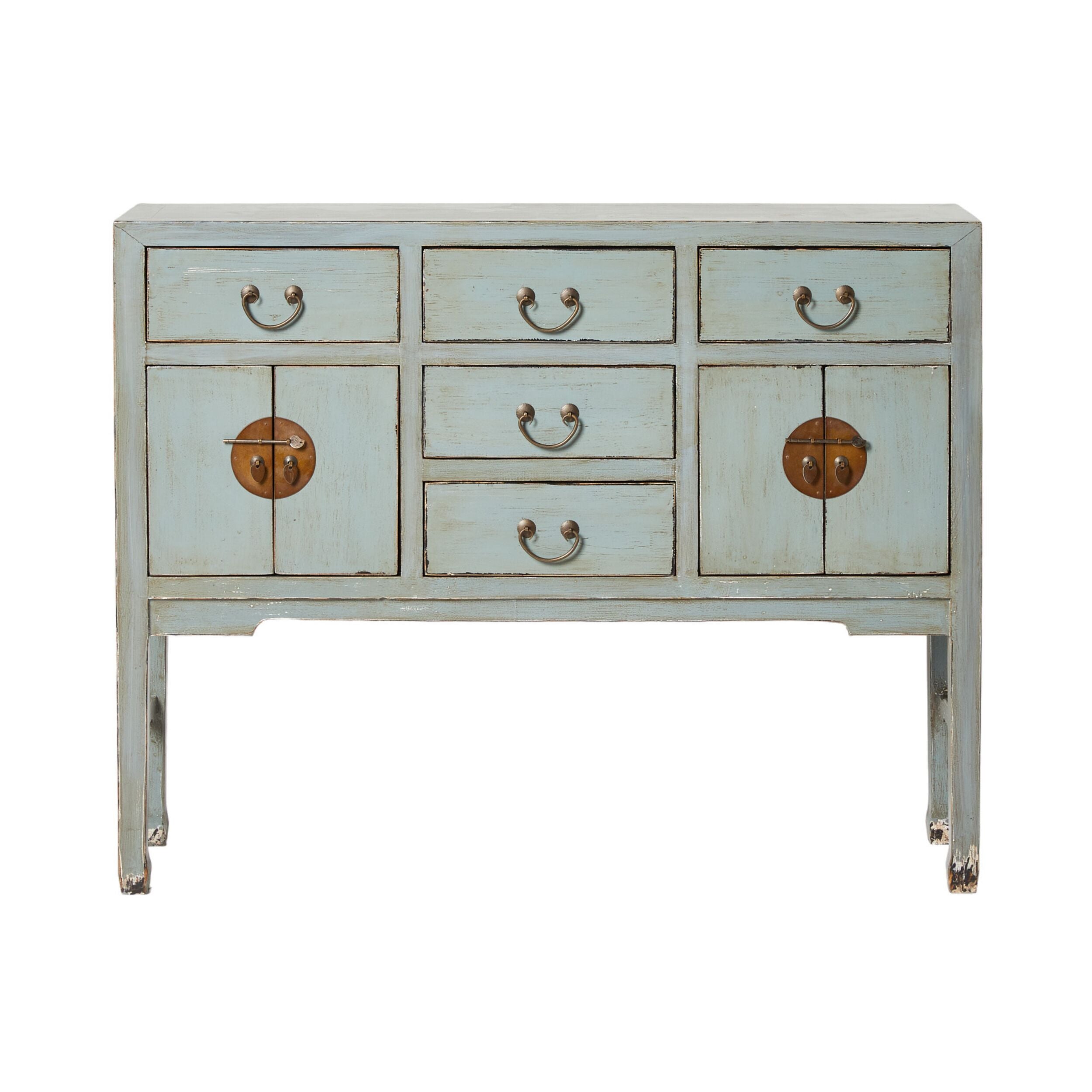 Chinese Antique-Style Console 5 Drawer 4 Door Dove Grey