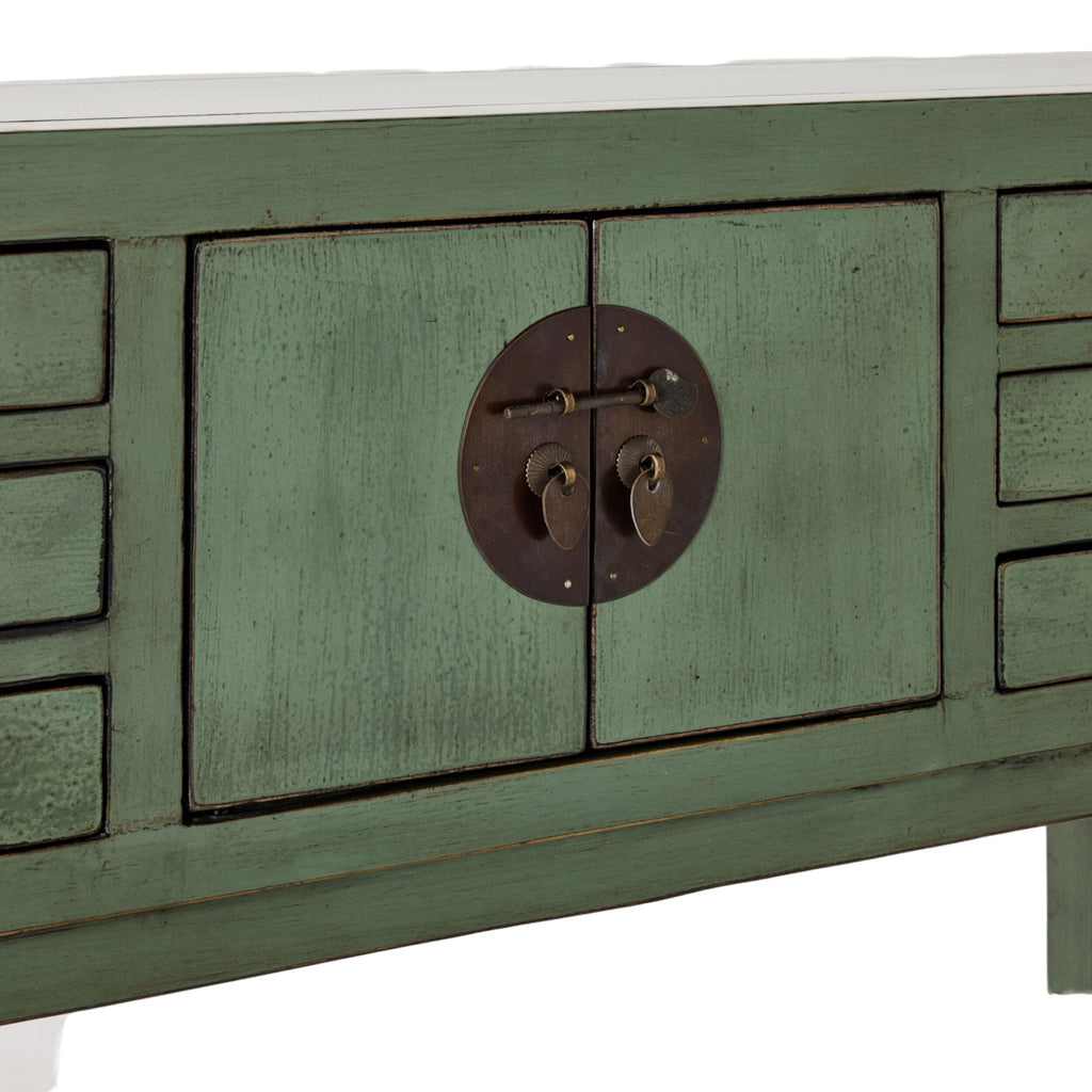 Chinese-Style Console 2 Door 6 Drawer Sage Green