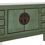 Console de style chinois à 2 portes et 6 tiroirs, vert sauge