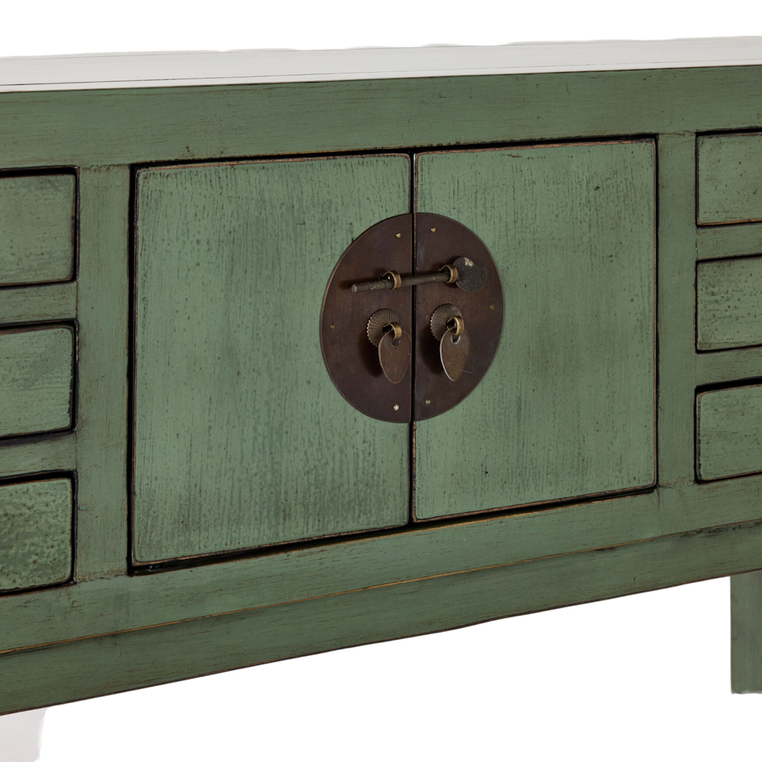 Chinese-Style Console 2 Door 6 Drawer Sage Green