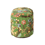 Ottoman brodé main fleuri en velours vert