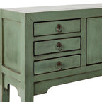 Console de style chinois à 2 portes et 6 tiroirs, vert sauge