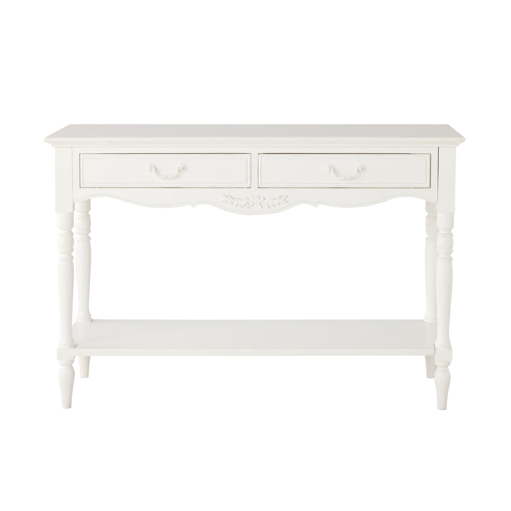 French Provincial Console Table White Antiqued