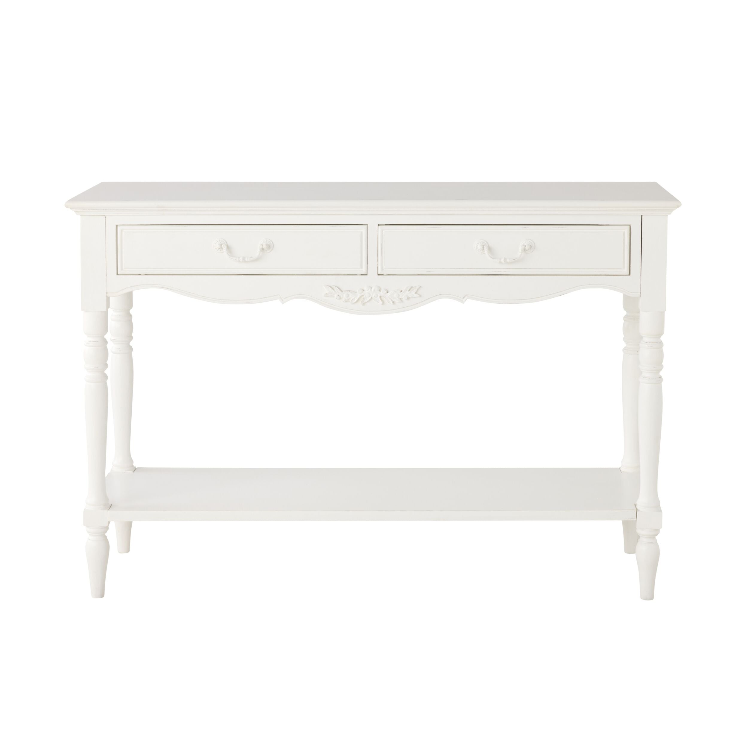 French Provincial Console Table White Antiqued