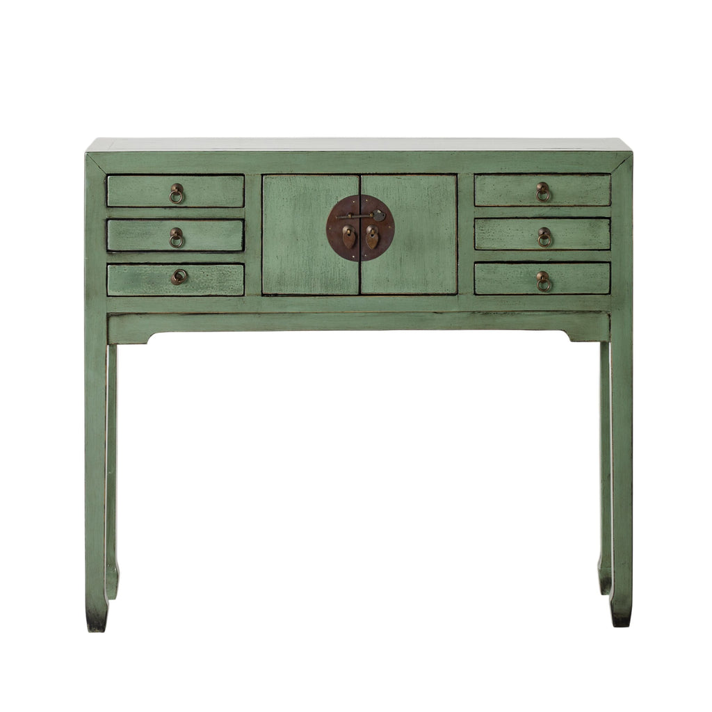 Chinese-Style Console 2 Door 6 Drawer Sage Green