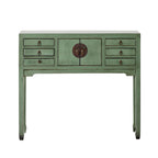 Console de style chinois à 2 portes et 6 tiroirs, vert sauge