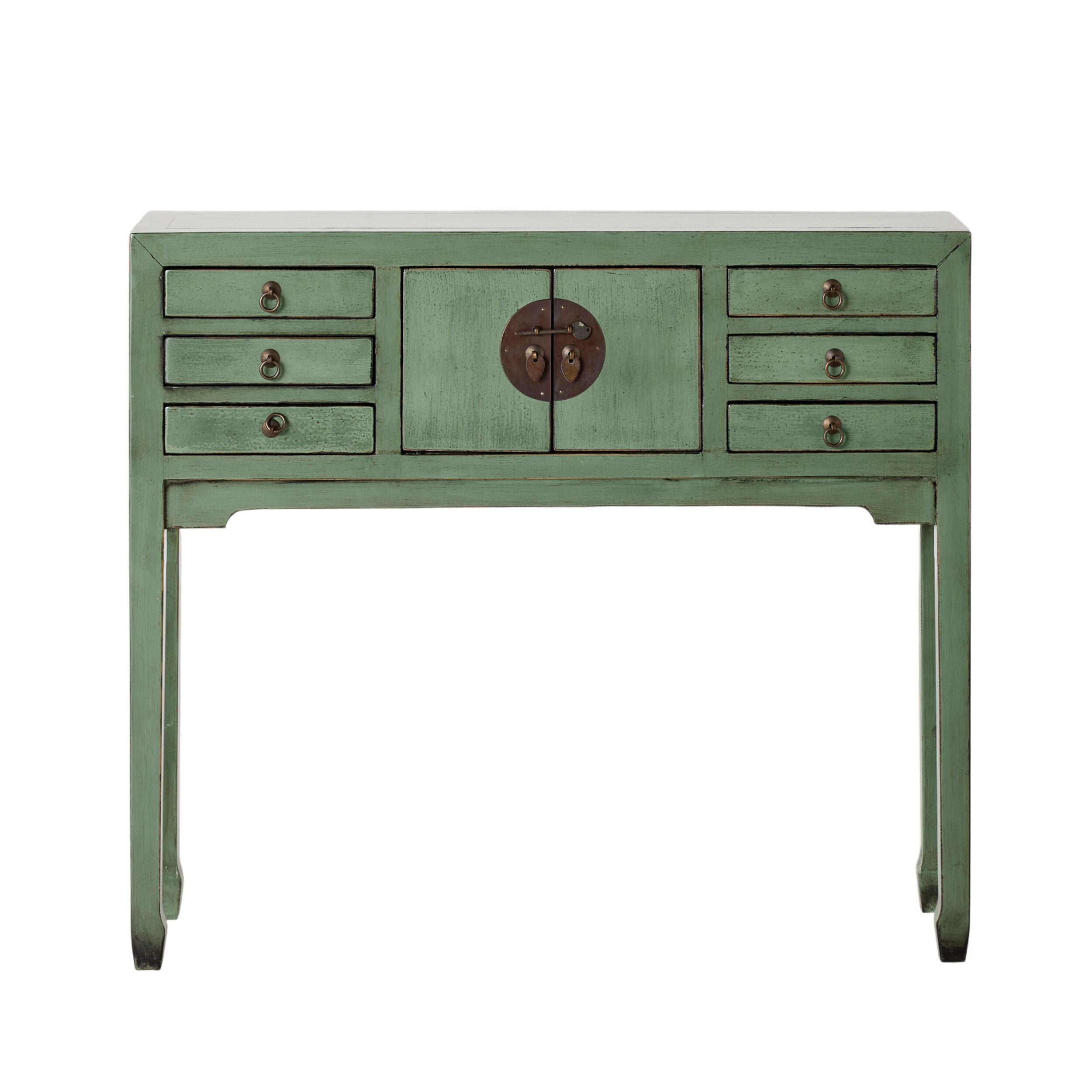 Chinese-Style Console 2 Door 6 Drawer Sage Green