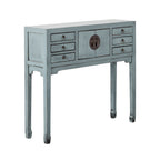 Console de style chinois, 2 portes, 6 tiroirs, gris tourterelle