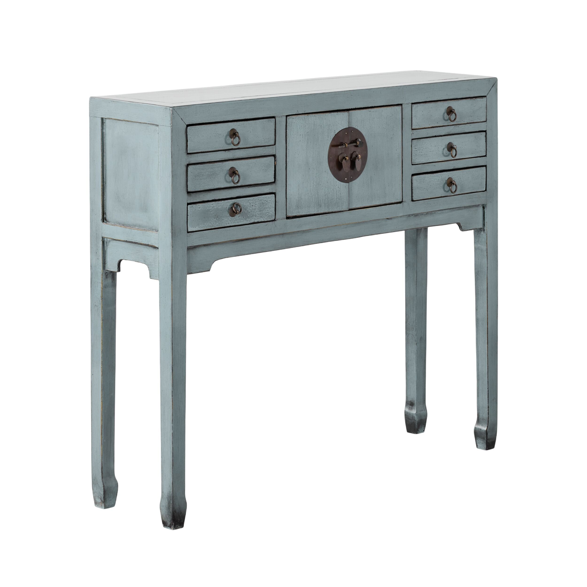 Chinese-Style Console 2 Door 6 Drawer Dove Grey