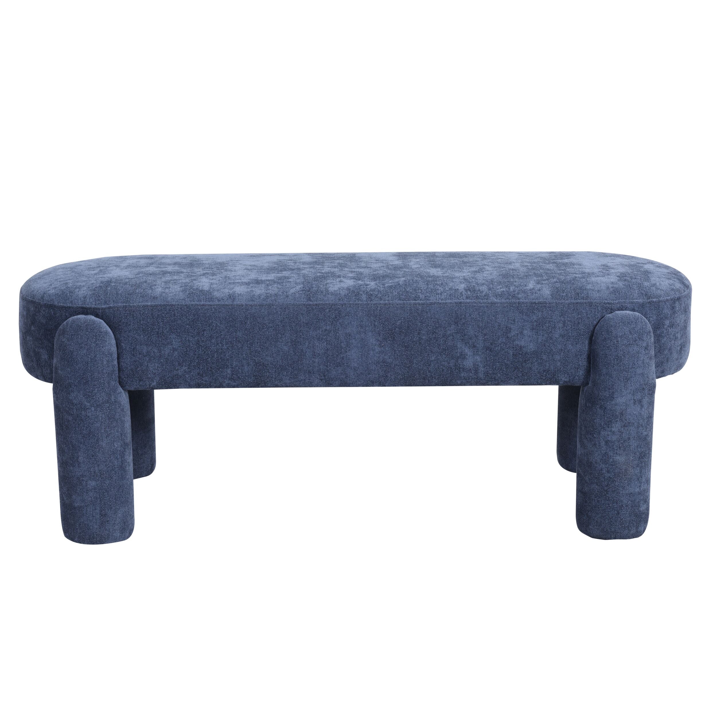 Chenille Upholstered Bench Shades of Indigo