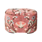 Pouffe floral brodé main en velours rose