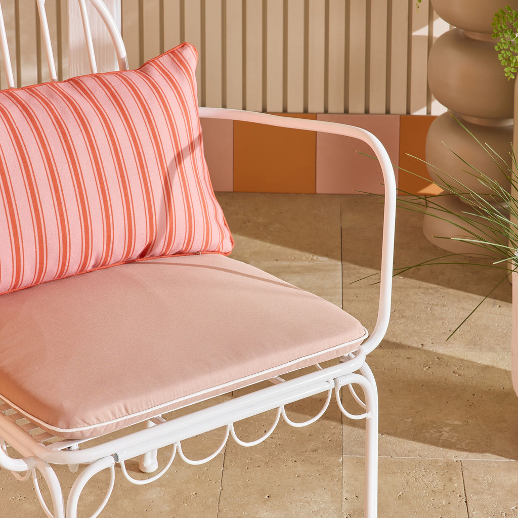 Scalloped Iron Outdoor Chair White with Pink Cushion