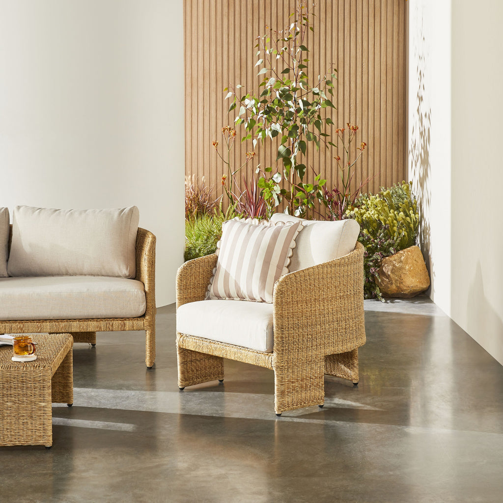Synthetic Wicker Outdoor Armchair Natural Sand