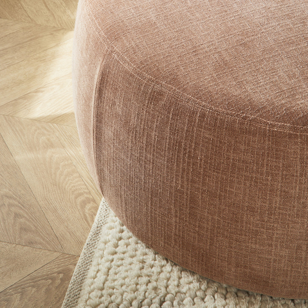 Large Round Fabric Ottoman Dusty Pink