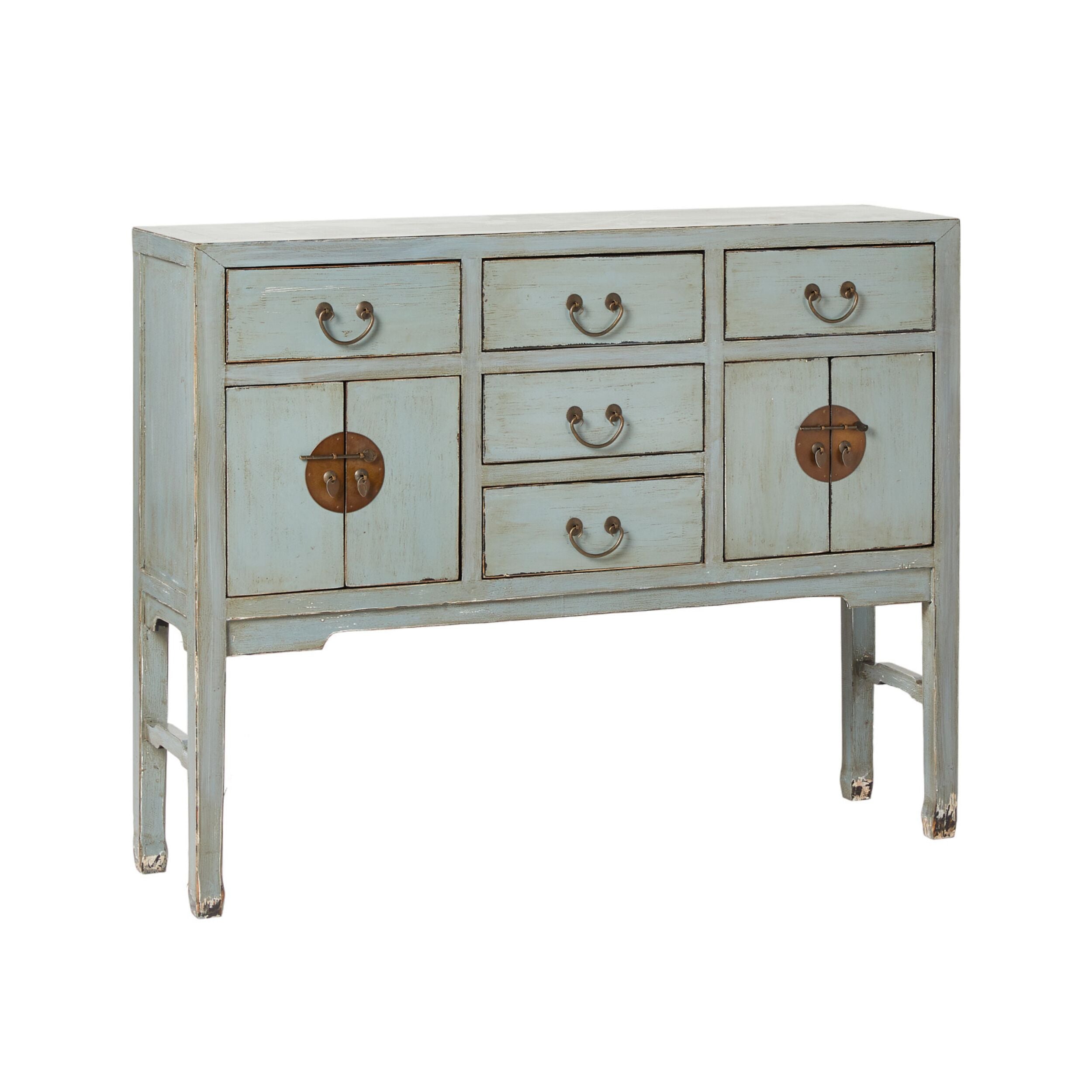 Chinese Antique-Style Console 5 Drawer 4 Door Dove Grey