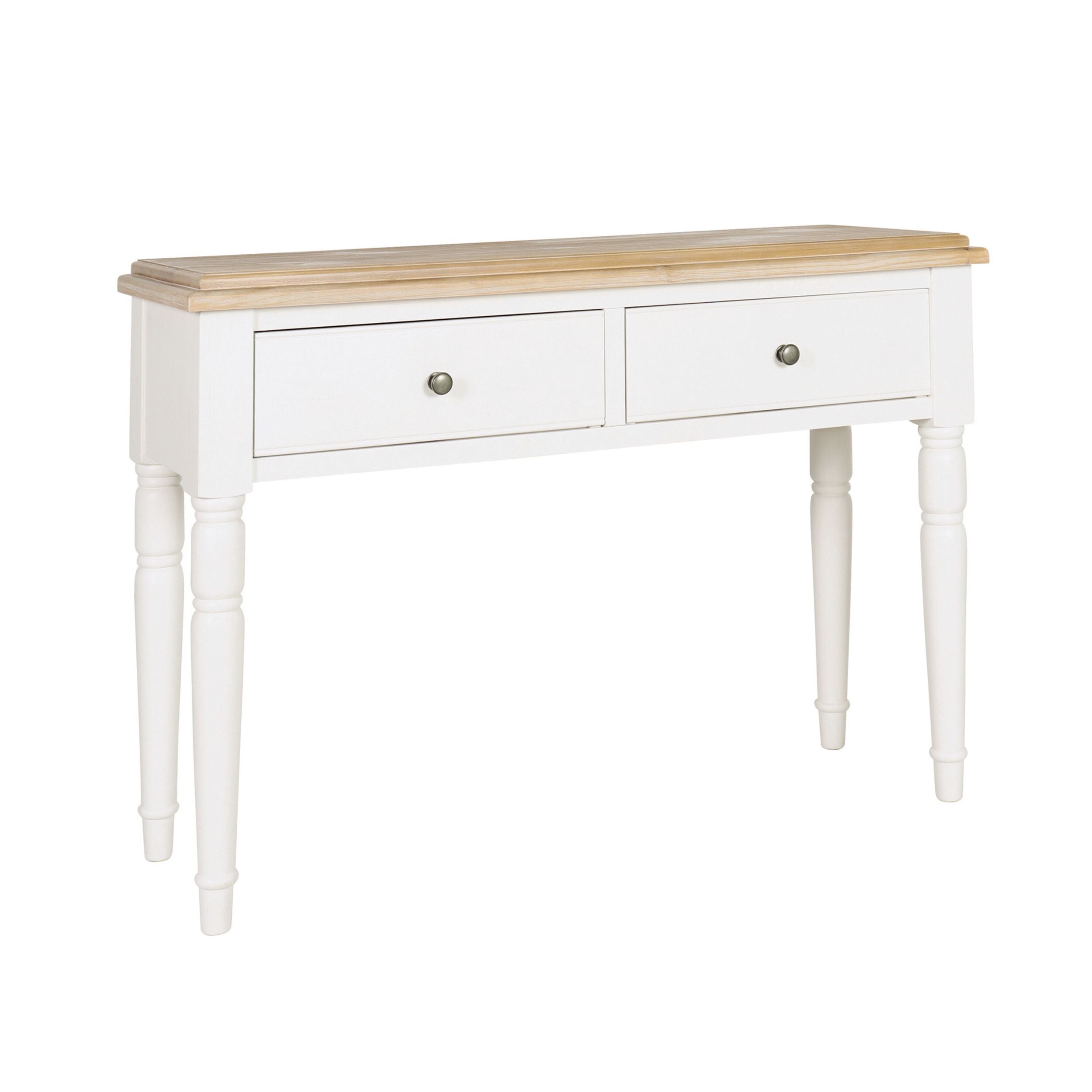Hamptons Pine Console Table 2 Drawer White
