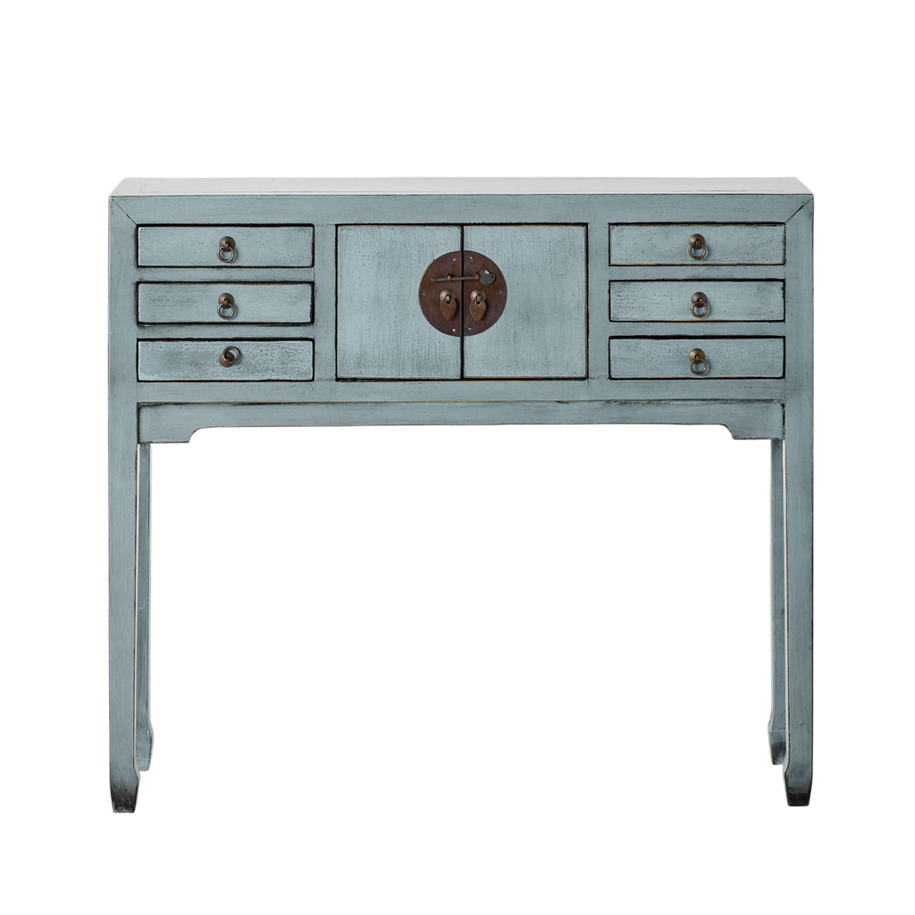 Chinese-Style Console 2 Door 6 Drawer Dove Grey