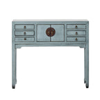 Console de style chinois, 2 portes, 6 tiroirs, gris tourterelle