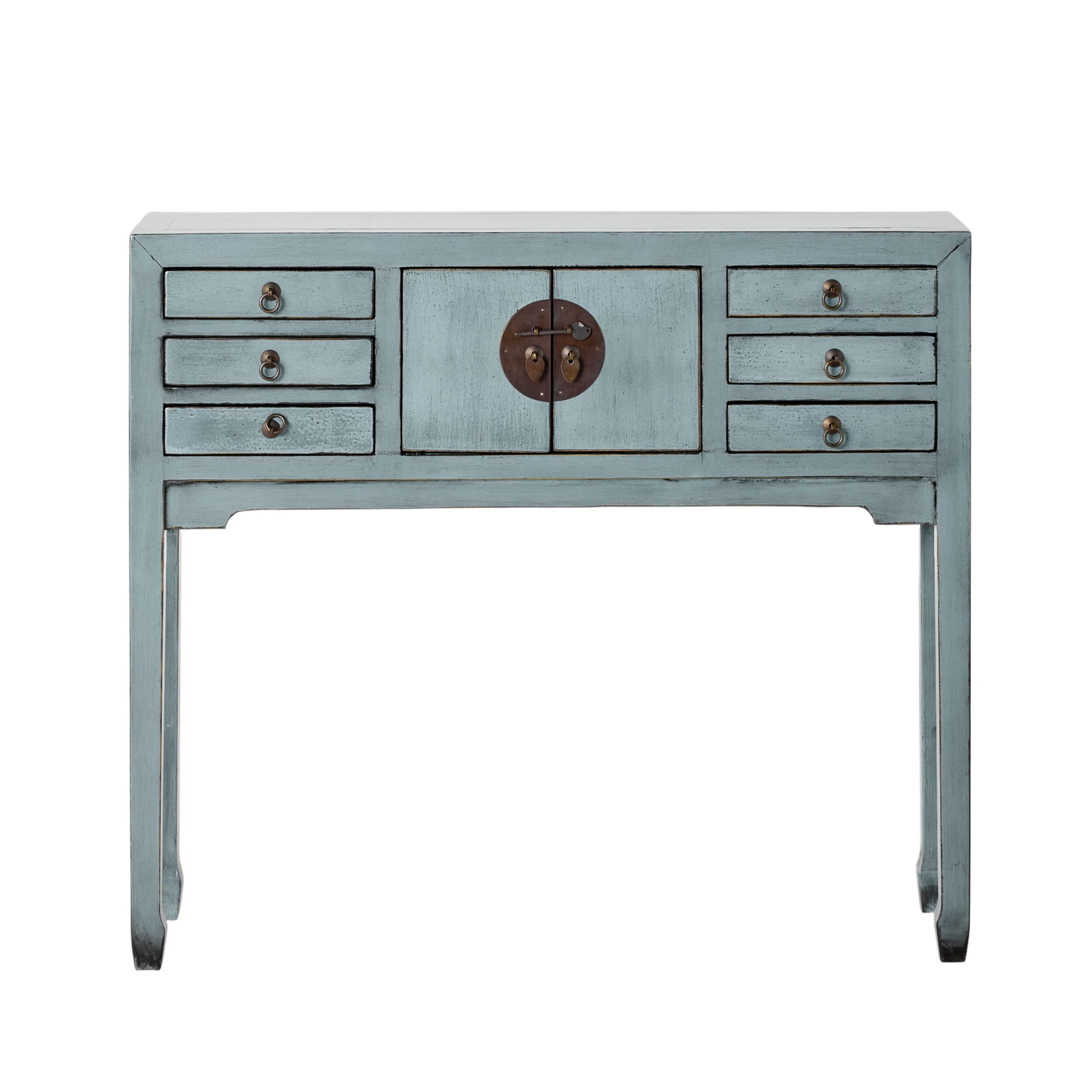 Chinese-Style Console 2 Door 6 Drawer Dove Grey