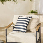 Coussin d'extérieur rayé à bord festonné 45x45cm Noir