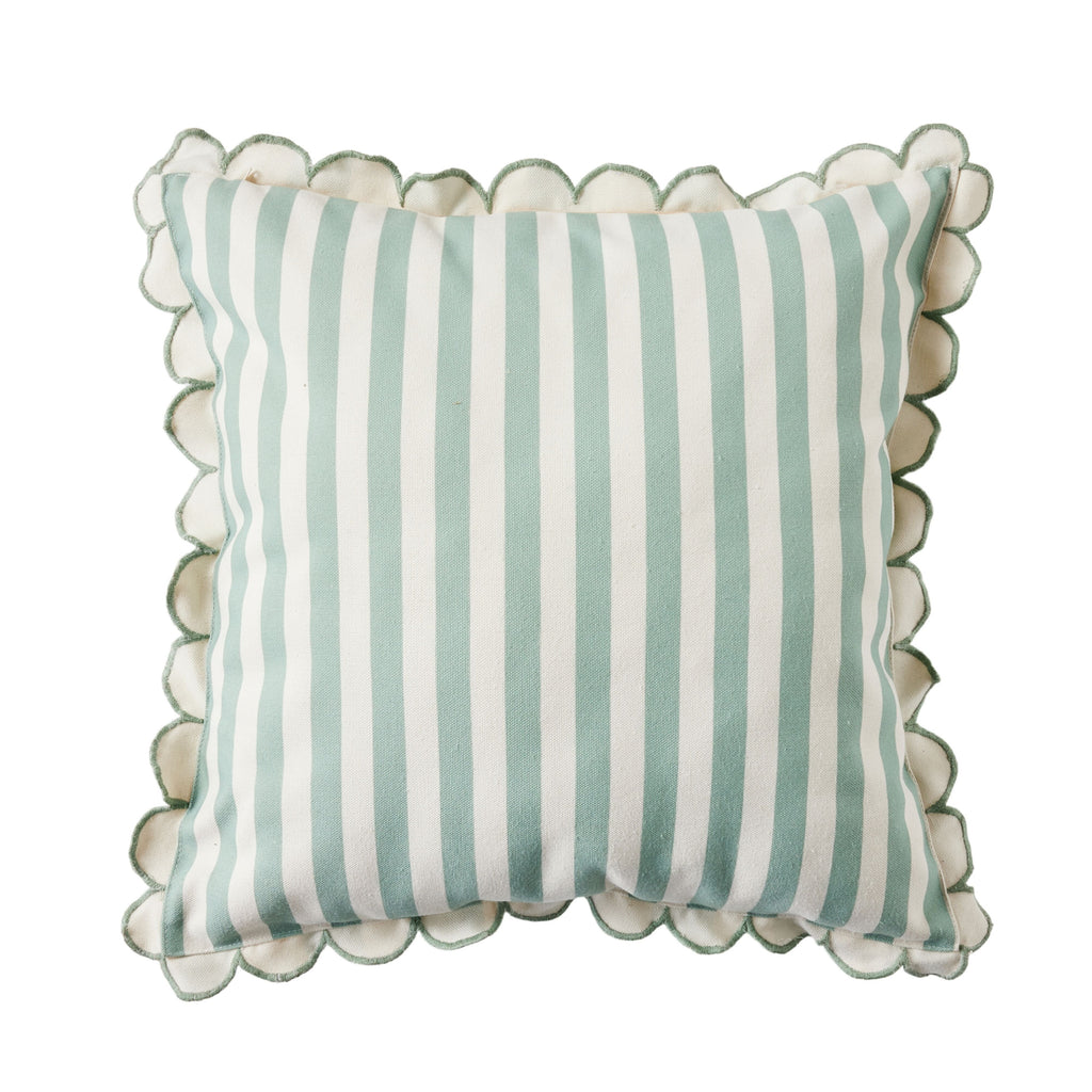 Scallop Edge Stripe Outdoor Cushion 45x45cm Soft Green