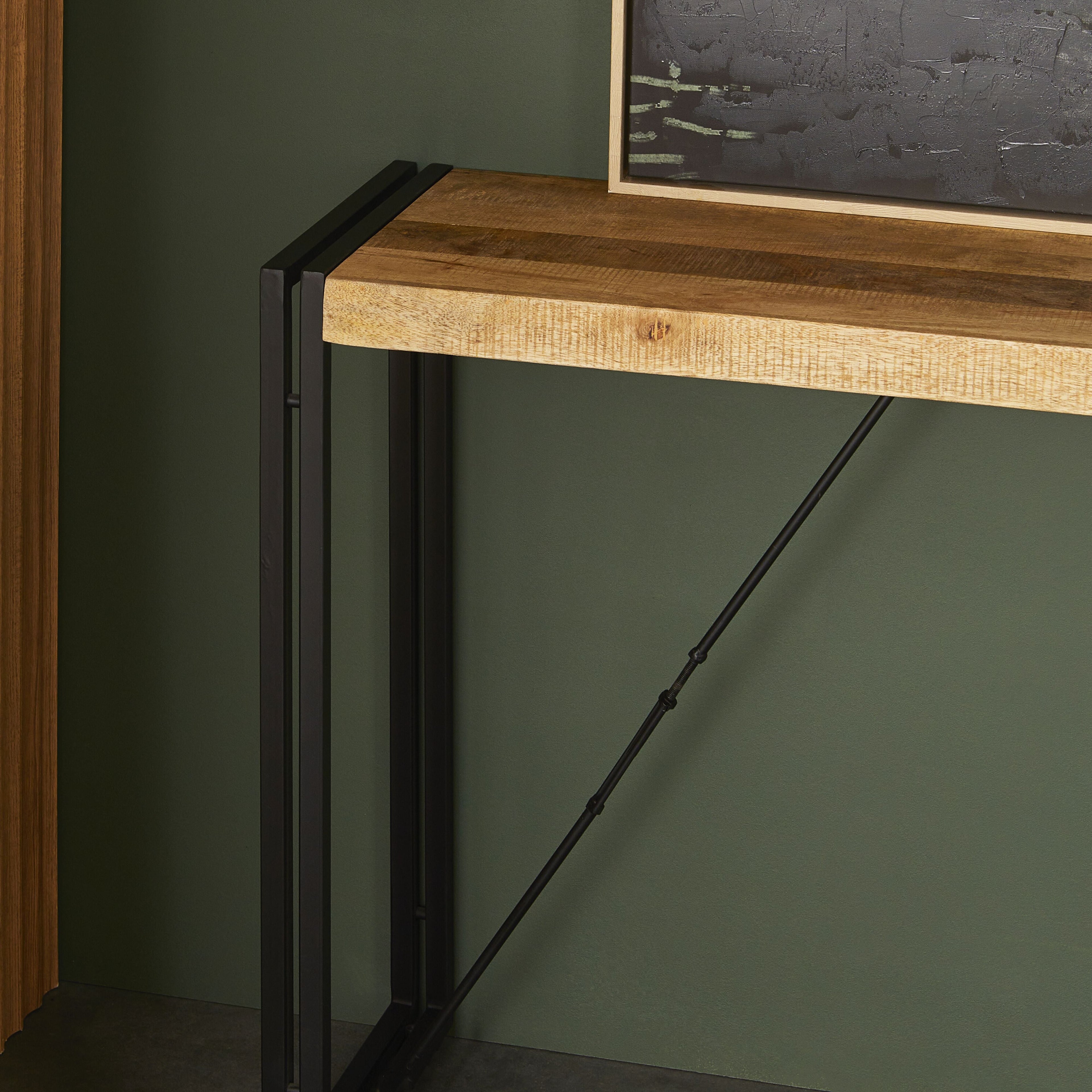 Mango Wood Loft-Style Console Table Black Frame