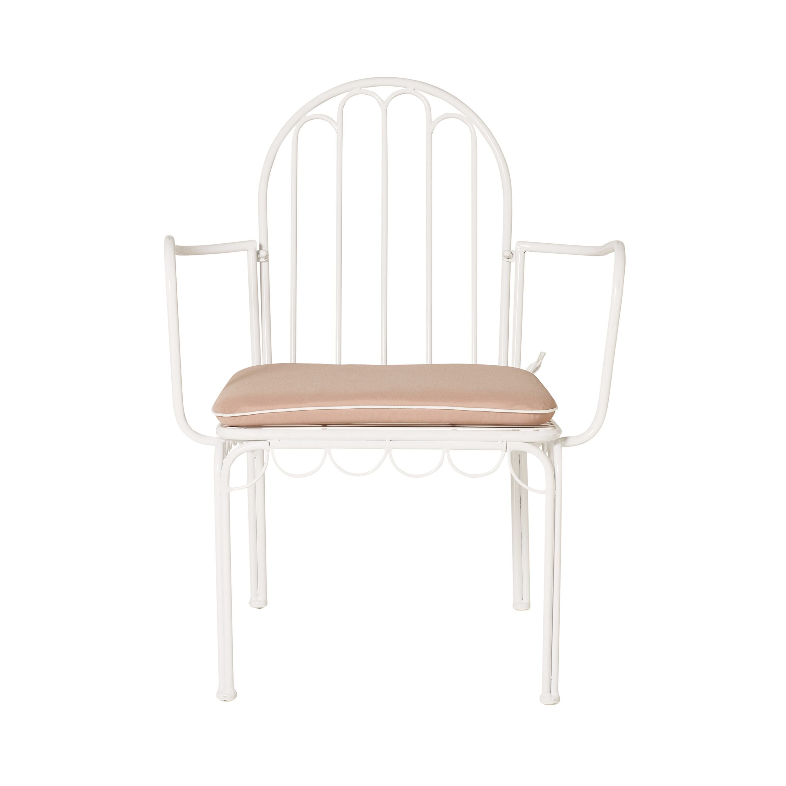 Scalloped Iron Outdoor Chair White with Pink Cushion