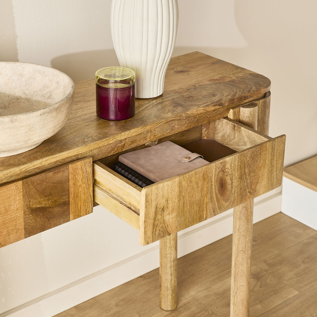 Solid Mango Wood Console Table 2 Drawer 120cm