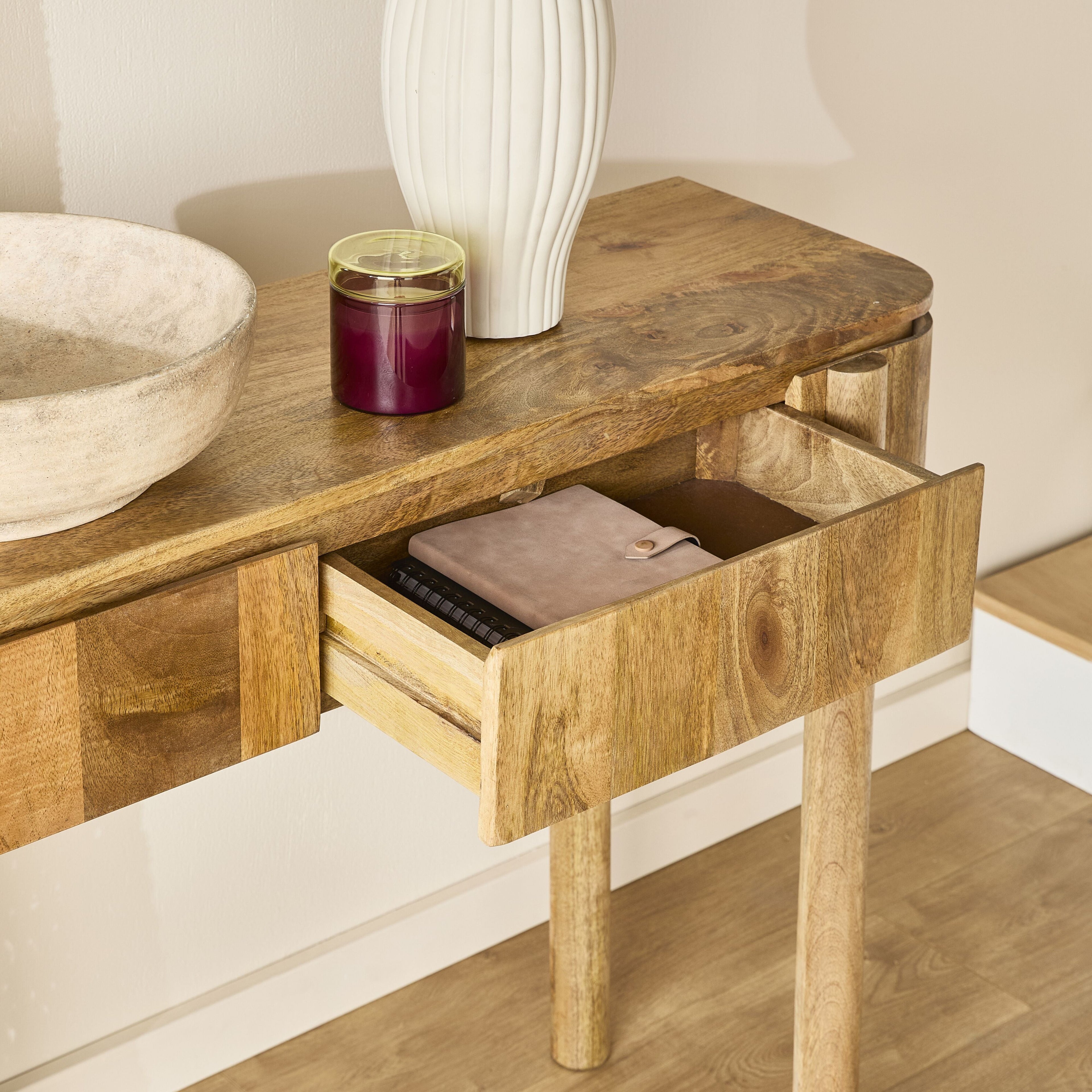 Solid Mango Wood Console Table 2 Drawer 120cm