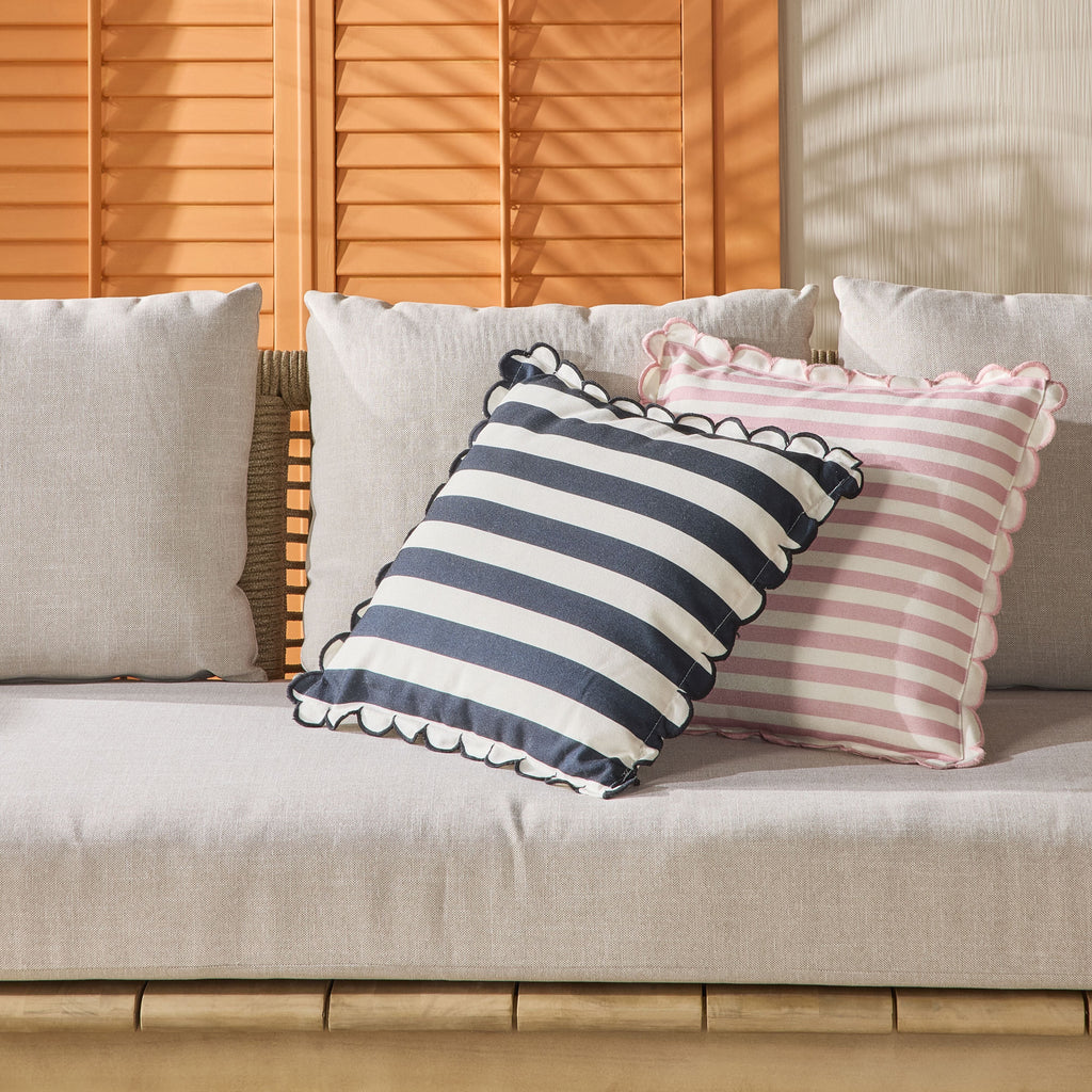 Scallop Edge Stripe Outdoor Cushion 45x45cm Black