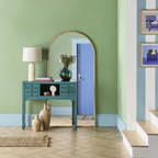 Console de style chinois 2 portes 6 tiroirs turquoise
