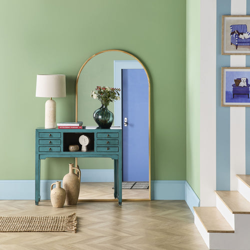 Console de style chinois 2 portes 6 tiroirs turquoise