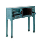 Console de style chinois 2 portes 6 tiroirs turquoise