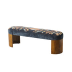 Banc en velours bleu marine foncé brodé à la main