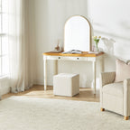 Pouf carré en lin rayé de style côtier